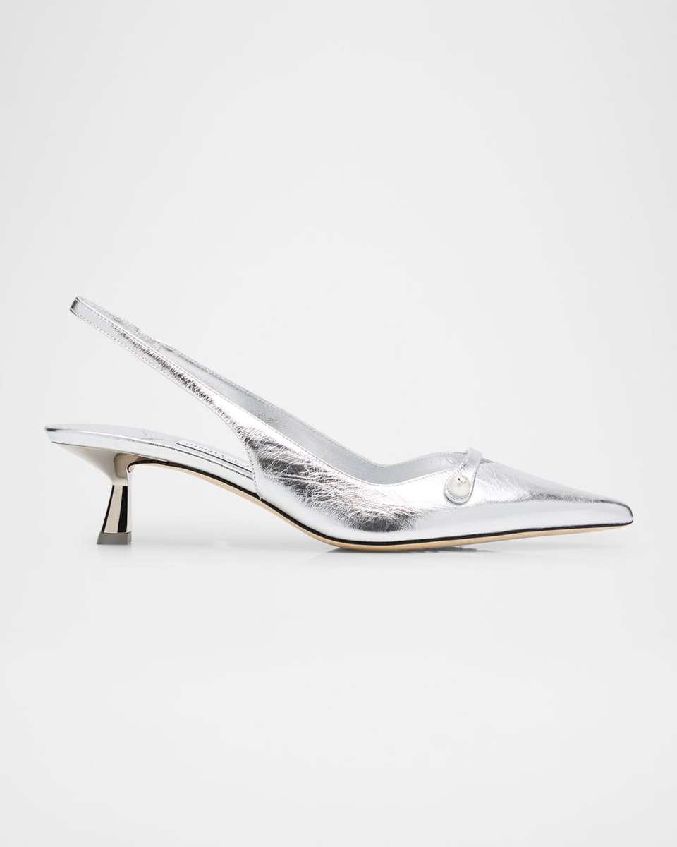 Amita Metallic Pearly-Strap Slingback Pumps
